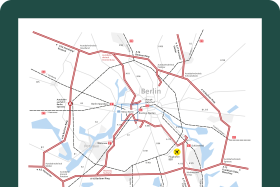 You can see a map of Berlin and the surrounding area with freeways marked.