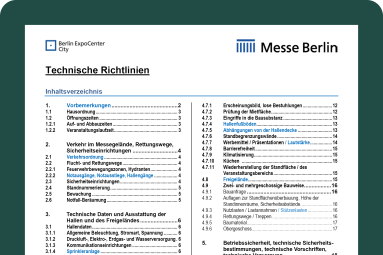 Deckblatt der technischen Richtlinien der Messe Berlin.